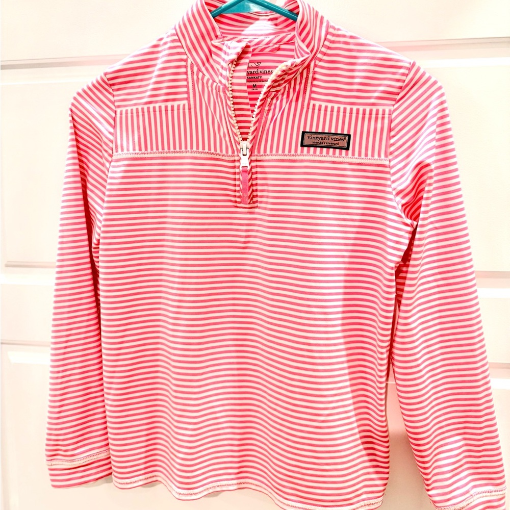 Vineyard Vines Pink and White Quarter-Zip Pullover
